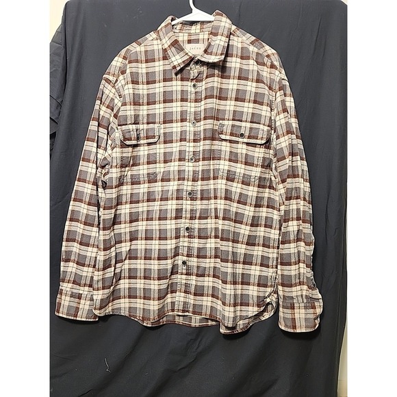 Jachs Mens Flannel Shirt Button Down Cotton Brown Gray Large - Picture 1 of 8